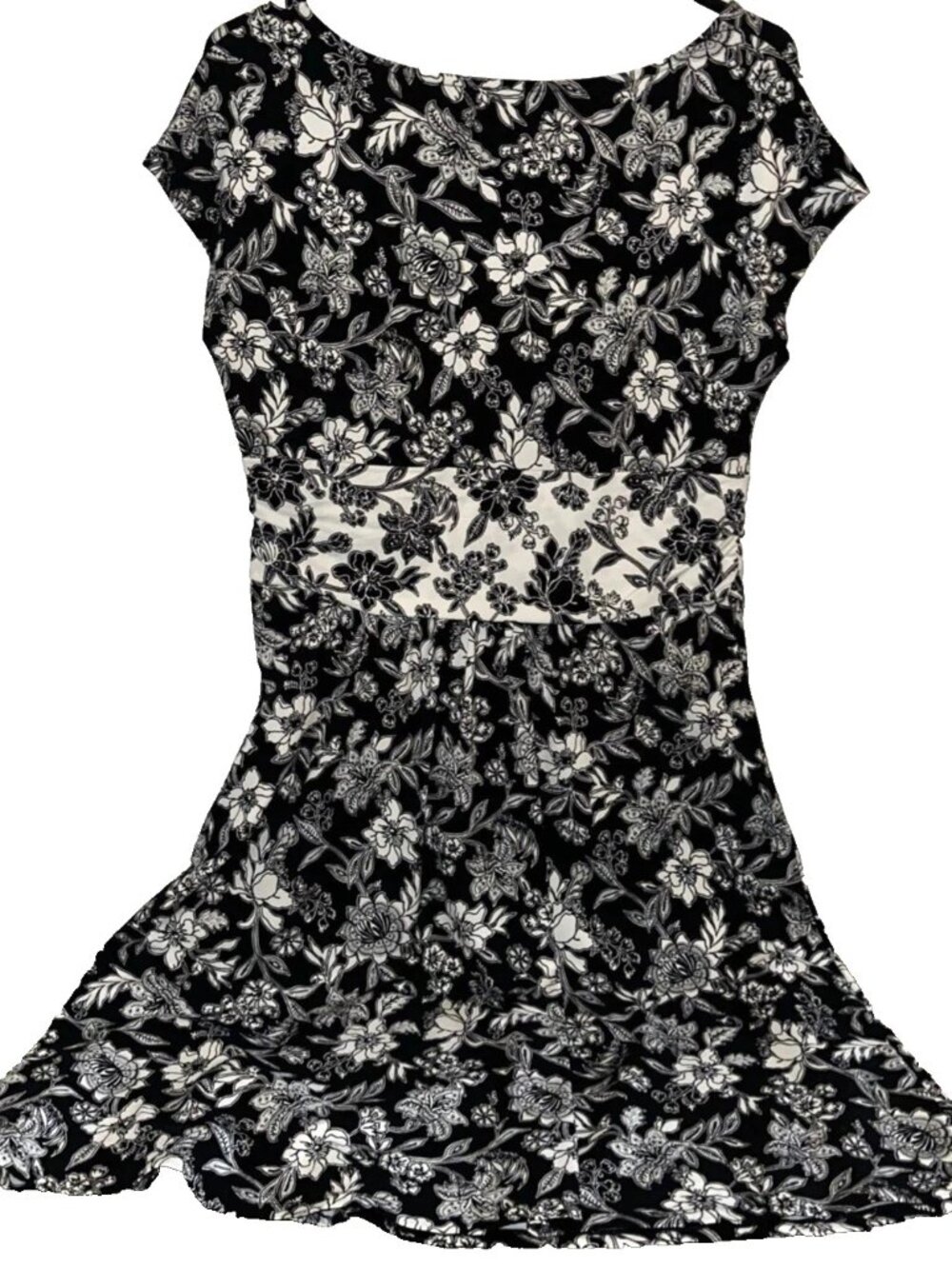 Lands End Women's Dress Black‎ White Floral Print Sleeveless Fit & Flare Size M - Picture 7 of 8